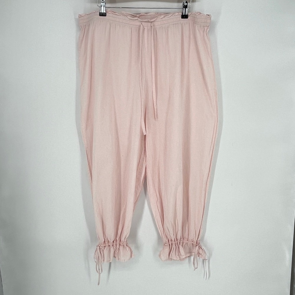 La Cera Pink Cotton Pajama Set XL Embroidered Ruffle Bloomers Cottagecore Boho - Picture 4 of 16